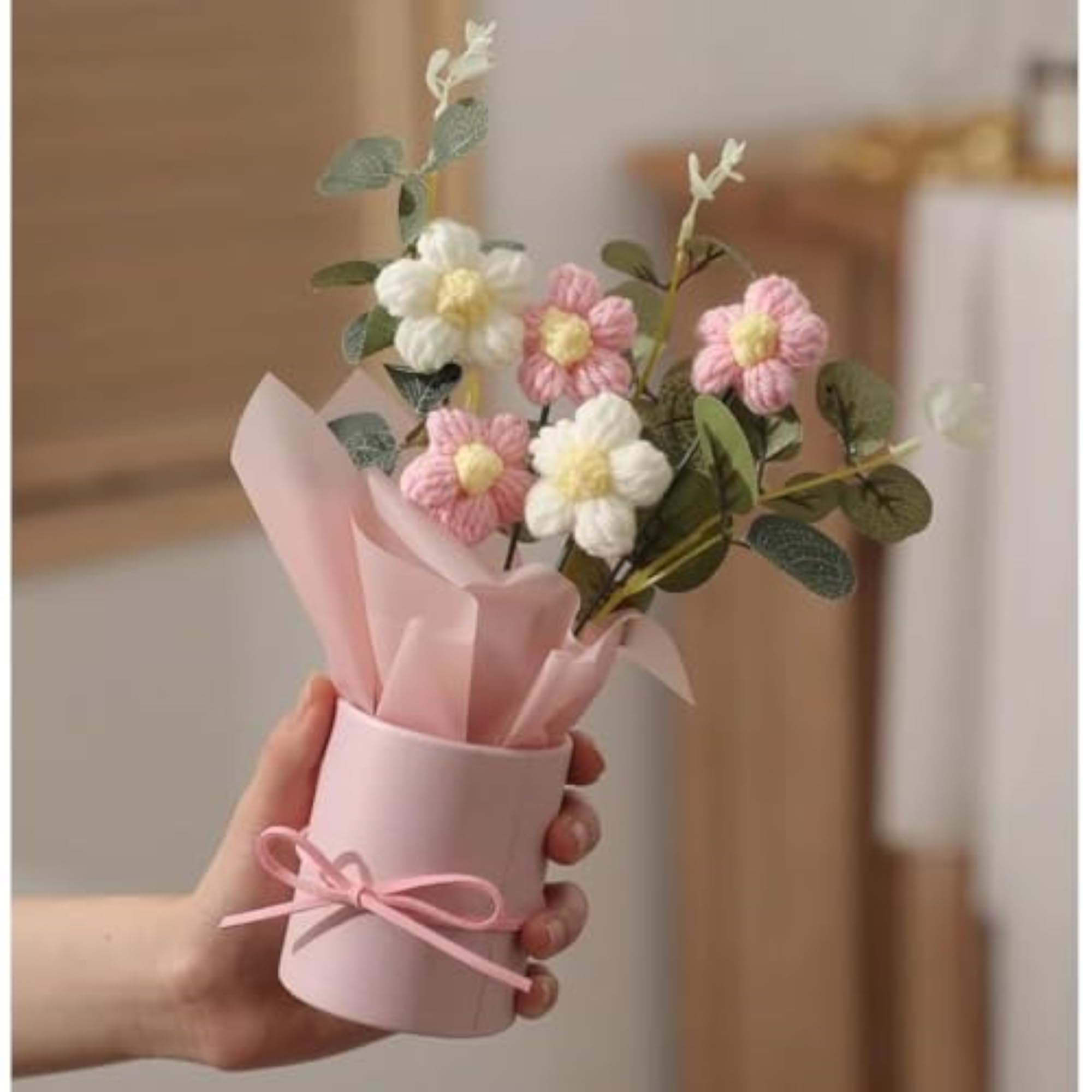 Artificial Knitted Yarn Flower Pot Table Decor